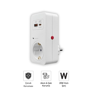 ONVEC BASİC USB/TYPE-C AKIM VE ŞOK KORUMALI PRİZ 720 JOULE