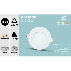 3W SIVA ALTI YUVARLAK LED SLIM PANEL BEYAZ