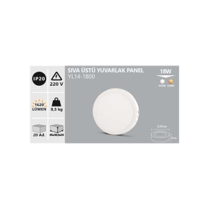 18W SIVA ÜSTÜ YUVARLAK LED PANEL BEYAZ