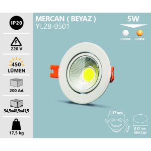 5W COB LED SPOT MERCAN BEYAZ KASA GÜN IŞIĞI