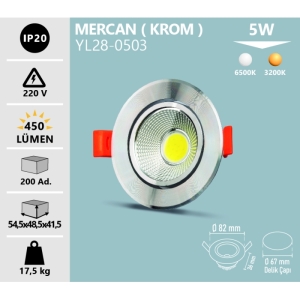 5W COB LED SPOT MERCAN KROM KASA GÜN IŞIĞI