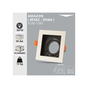 AMAZON DEKORATİF KARE BEYAZ - SİYAH KASA