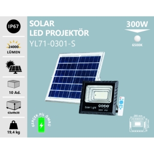 SOLAR LED PROJEKTÖR 300W BEYAZ + SOLAR PANEL