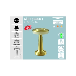 GİRİT ŞARJLI MASA LAMBASI GOLD