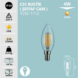 4W C35 RUSTIK AMPUL 3000K- E14